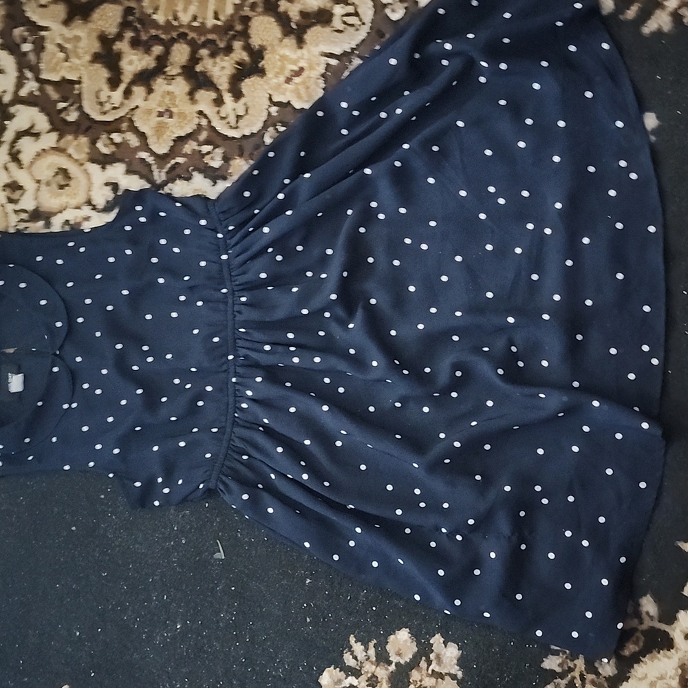 Holiday Edition Navy Blue/White Polka Dot Dress; XL 14/16
